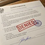 Illustration of an extradition request stamped denied