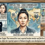 Illustrated chronology of allegations involving Emylee Thai and her reported capture in Vietnam.